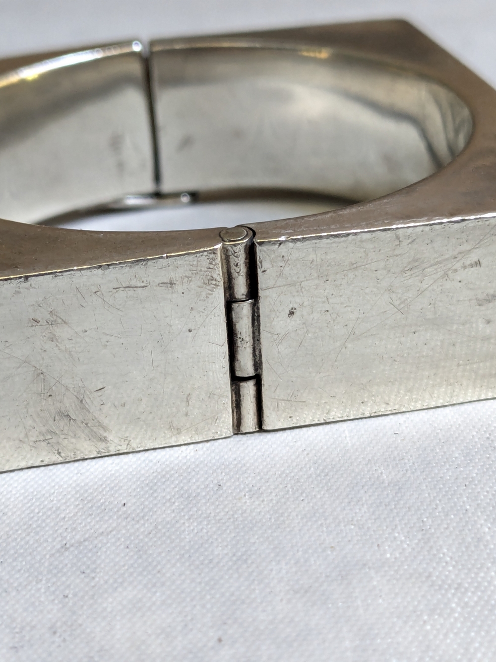 Sterling Silver Square Hinged Bangle Bracelet Taxco 7" Modernist Hollow - Picture 11 of 16